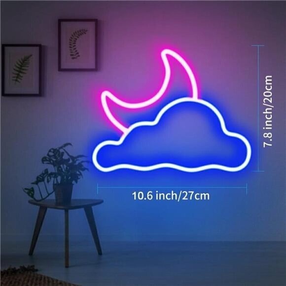 Neon Sign Cloud Moon Led Light Wall Decor USB Powered Led Bedroom Kids Baby NEW - Picture 5 of 8